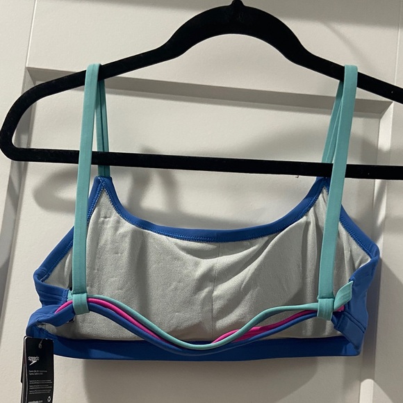 Speedo Swim Bikini Top Sports Bra Volleyball Swimming Blue with Mint Straps NWT - Picture 10 of 14